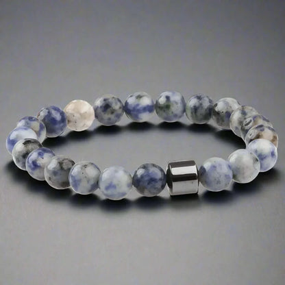 THE MEN THING Bead Bracelet AZURITE BLUE LAGOON -  Beads Bracelet with Natural Stone - 7 inch Stretch Bracelet