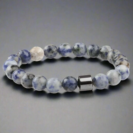 THE MEN THING Bead Bracelet AZURITE BLUE LAGOON -  Beads Bracelet with Natural Stone - 7 inch Stretch Bracelet