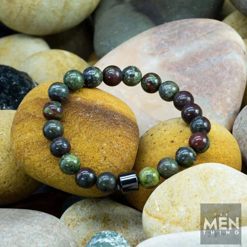 THE MEN THING Bead Bracelet AZURITE BROWN -  Beads Bracelet with Natural Stone - 7 inch Stretch Bracelet