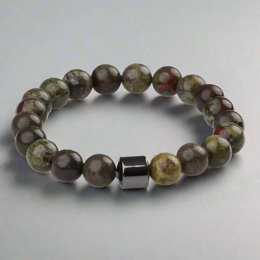 THE MEN THING Bead Bracelet AZURITE BROWN -  Beads Bracelet with Natural Stone - 7 inch Stretch Bracelet