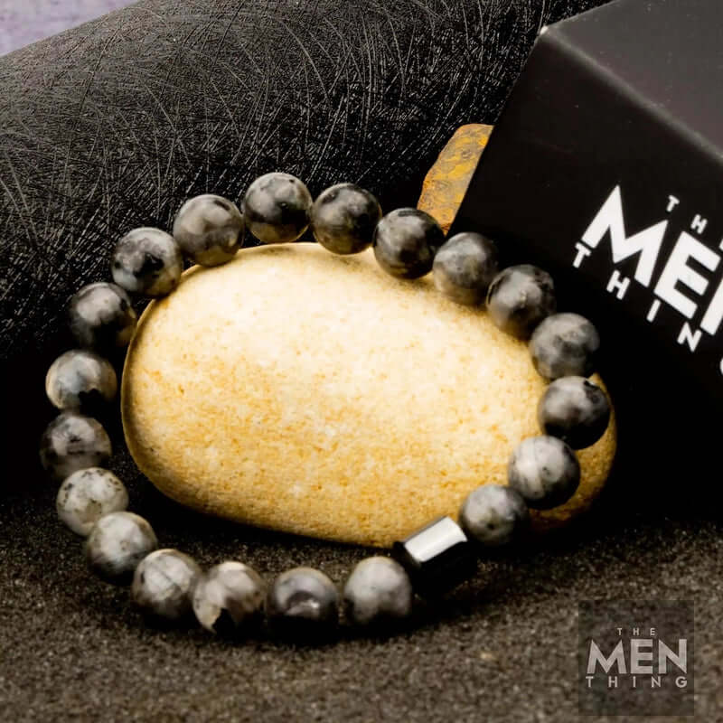 THE MEN THING Bead Bracelet AZURITE DARK NIGHT -  Beads Bracelet with Natural Stone - 7 inch Stretch Bracelet
