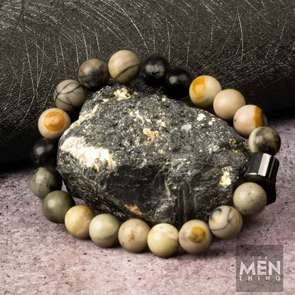 THE MEN THING Bead Bracelet AZURITE GALAXY -  Beads Bracelet with Natural Stone - 7 inch Stretch Bracelet