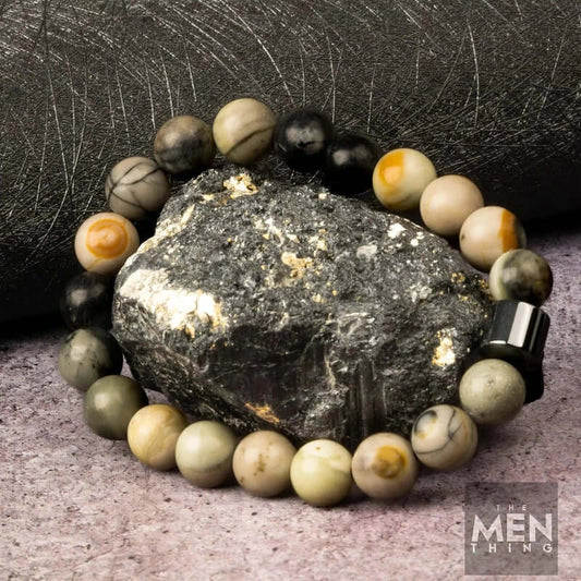 THE MEN THING Bead Bracelet AZURITE GALAXY -  Beads Bracelet with Natural Stone - 7 inch Stretch Bracelet