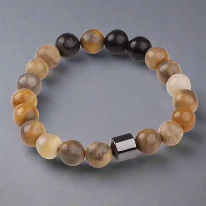 THE MEN THING Bead Bracelet AZURITE MARBLE - Beads Bracelet with Natural Stone - 7 inch Stretch Bracelet