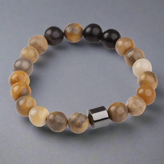 THE MEN THING Bead Bracelet AZURITE MARBLE - Beads Bracelet with Natural Stone - 7 inch Stretch Bracelet