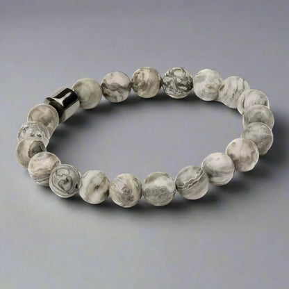 THE MEN THING Bead Bracelet AZURITE MOON SURFACE - Beads Bracelet with Natural Stone - 7 inch Stretch Bracelet