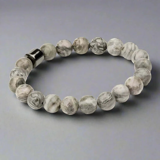 THE MEN THING Bead Bracelet AZURITE MOON SURFACE - Beads Bracelet with Natural Stone - 7 inch Stretch Bracelet