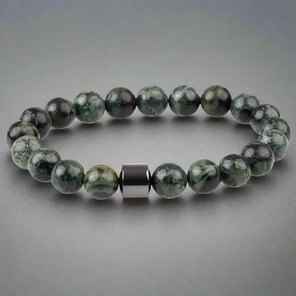 THE MEN THING Bead Bracelet AZURITE MOSS -  Beads Bracelet with Natural Stone - 7 inch Stretch Bracelet