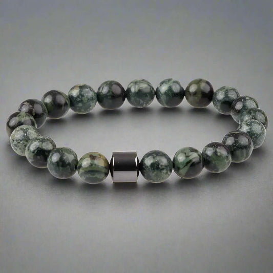 THE MEN THING Bead Bracelet AZURITE MOSS -  Beads Bracelet with Natural Stone - 7 inch Stretch Bracelet