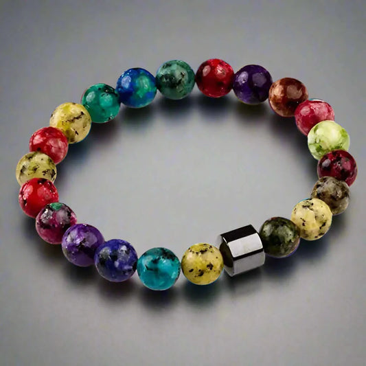 THE MEN THING Bead Bracelet AZURITE NORTHERN LIGHT - Beads Bracelet with Natural Stone - 7 inch Stretch Bracelet