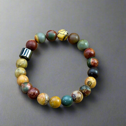 THE MEN THING Bead Bracelet AZURITE RAINBOW - Beads Bracelet with Natural Stone - 7 inch Stretch Bracelet