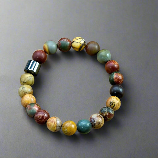 THE MEN THING Bead Bracelet AZURITE RAINBOW - Beads Bracelet with Natural Stone - 7 inch Stretch Bracelet