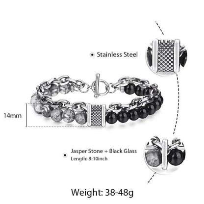 THE MEN THING Bead Bracelet BEADFUSION GREY - Natural Beads Bracelet for Men - Become Money Magnet - Natural Flash Stone Colorful 7 Chakra Energy Stretch Bracelet (8inch)