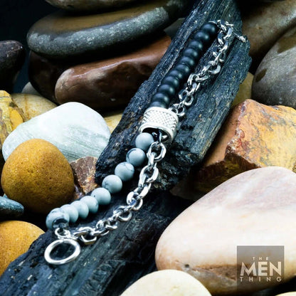 THE MEN THING Bead Bracelet BEADFUSION WHITE - Natural Beads Bracelet for Men - Become Money Magnet - Natural Volcanic Stone Colorful 7 Chakra Energy Stretch Bracelet (8inch)
