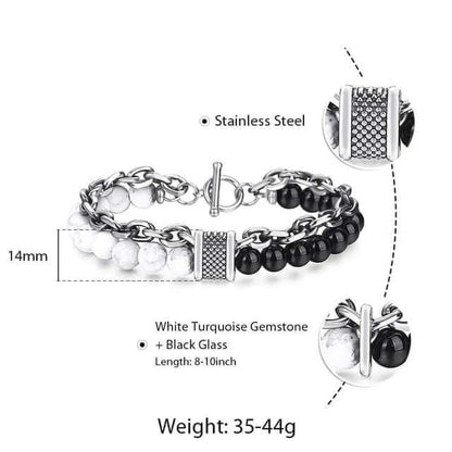 THE MEN THING Bead Bracelet BEADFUSION WHITE - Natural Beads Bracelet for Men - Become Money Magnet - Natural Volcanic Stone Colorful 7 Chakra Energy Stretch Bracelet (8inch)