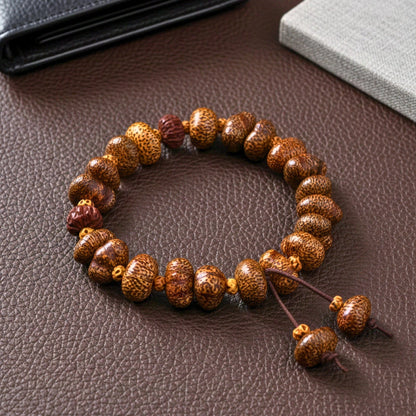 THE MEN THING Bead Bracelet BODHI SEED - 16mm Wooden Beads Bracelet with Natural Stone - Adjustable Bracelet
