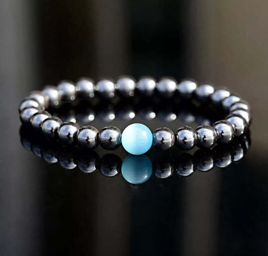 THE MEN THING Bead Bracelet COBALT BLUE  - Beads Bracelet with Natural Stone - "7" inch Stretch Bracelet for Men & Boys