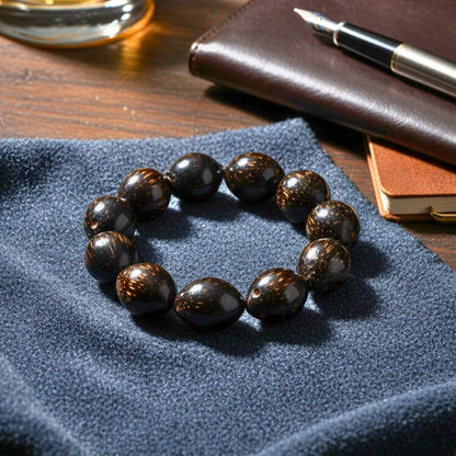 THE MEN THING Bead Bracelet COCOSOUL - 17mm Wooden Beads Bracelet with Natural Stone - Adjustable Bracelet
