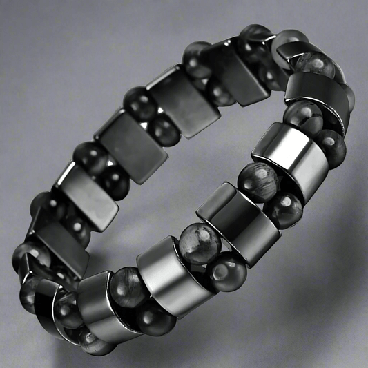 THE MEN THING Bead Bracelet DOUBLE HEMATITE - Beads Bracelet with Natural Stone - "7" inch Stretch Bracelet for Men & Boys