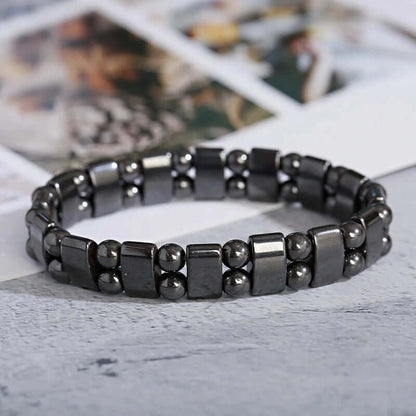 THE MEN THING Bead Bracelet DOUBLE HEMATITE - Beads Bracelet with Natural Stone - "7" inch Stretch Bracelet for Men & Boys
