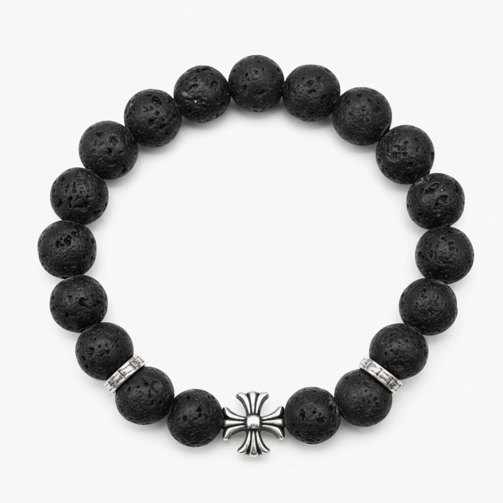 THE MEN THING Bead Bracelet DRAKNOR LAVA - 12mm Beads Bracelet with Natural Stone - Adjustable Bracelet
