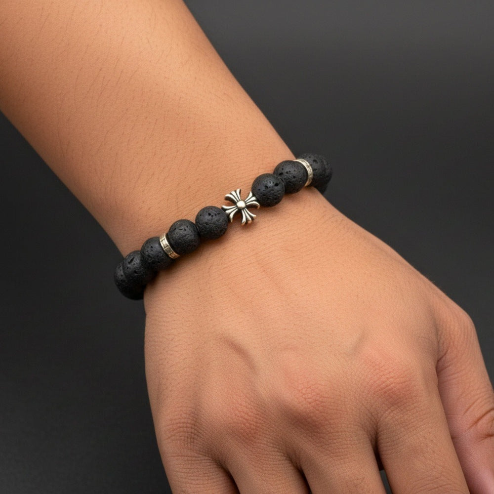 THE MEN THING Bead Bracelet DRAKNOR LAVA - 12mm Beads Bracelet with Natural Stone - Adjustable Bracelet