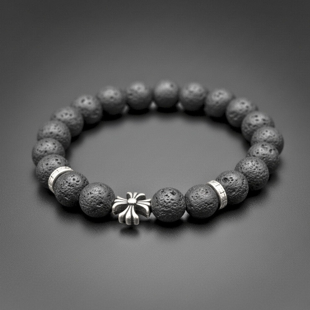 THE MEN THING Bead Bracelet DRAKNOR LAVA - 12mm Beads Bracelet with Natural Stone - Adjustable Bracelet