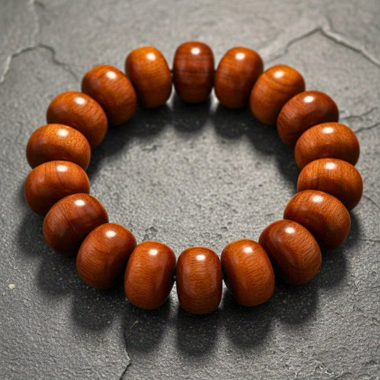THE MEN THING Bead Bracelet EVOOAK - 19mm Wooden Beads Bracelet with Natural Stone - Adjustable Bracelet