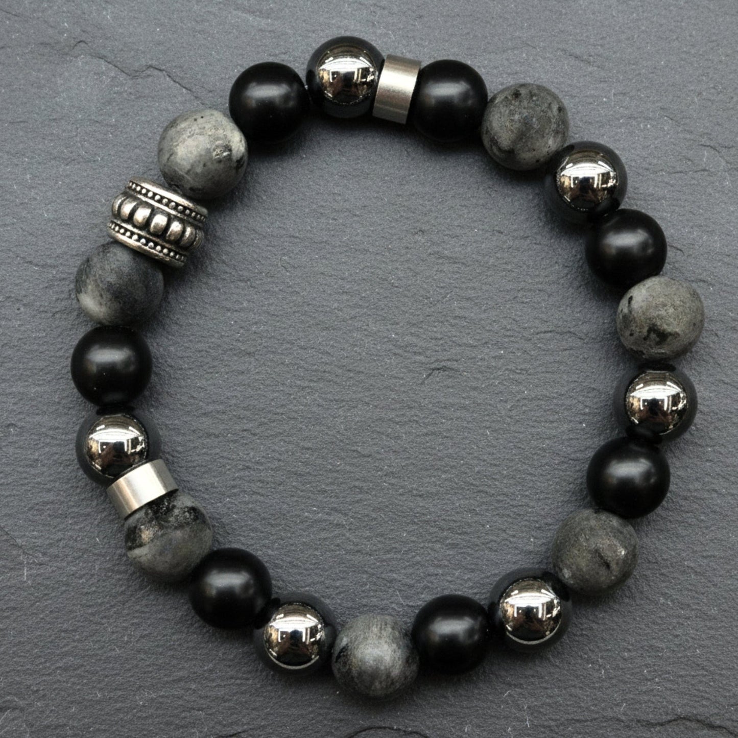 THE MEN THING Bead Bracelet GREYHAWK - 12mm Beads Bracelet with Natural Stone - Adjustable Bracelet