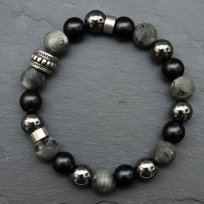 THE MEN THING Bead Bracelet GREYHAWK - 12mm Beads Bracelet with Natural Stone - Adjustable Bracelet
