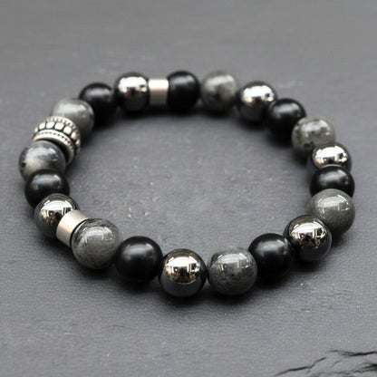 THE MEN THING Bead Bracelet GREYHAWK - 12mm Beads Bracelet with Natural Stone - Adjustable Bracelet