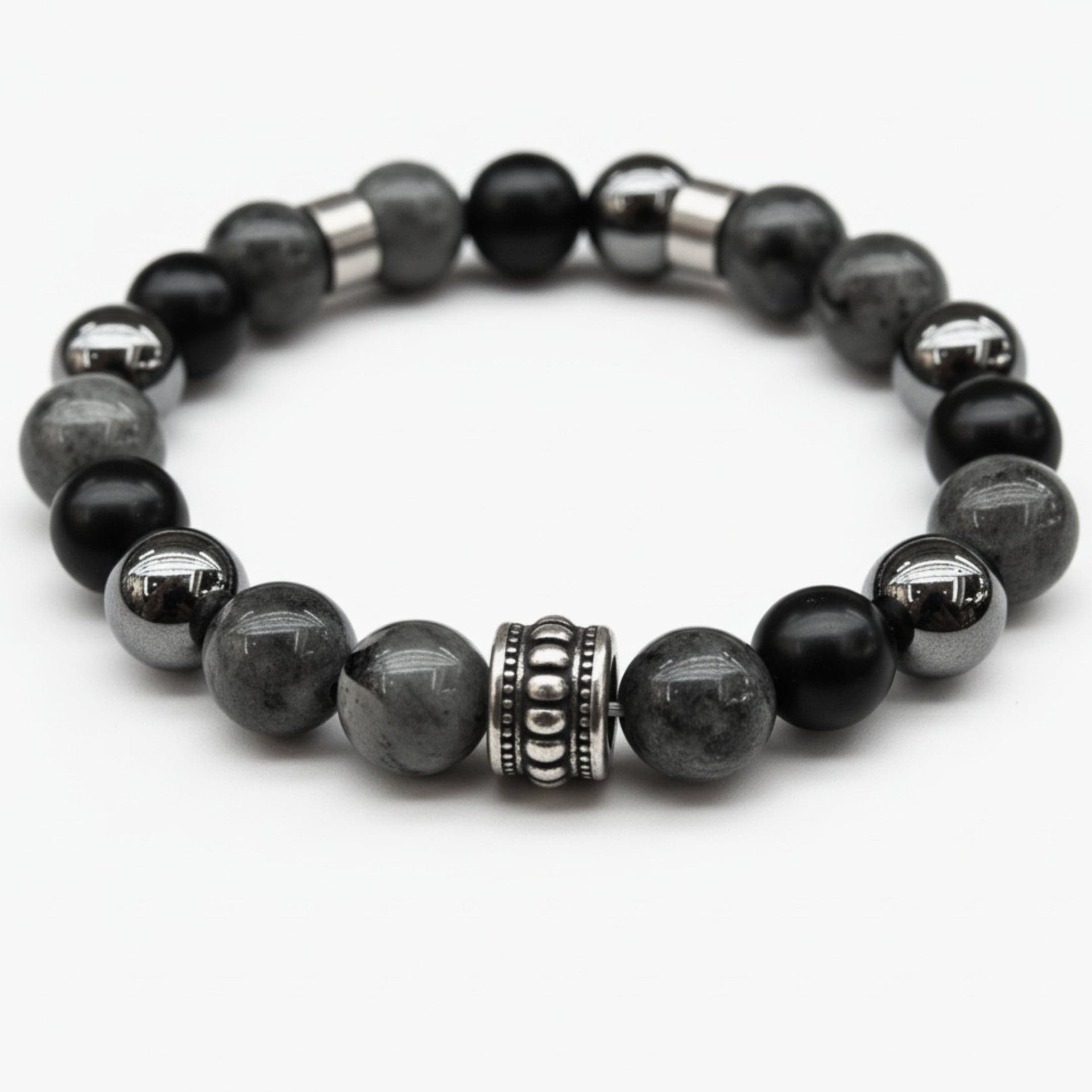 THE MEN THING Bead Bracelet GREYHAWK - 12mm Beads Bracelet with Natural Stone - Adjustable Bracelet