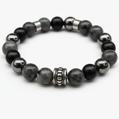 THE MEN THING Bead Bracelet GREYHAWK - 12mm Beads Bracelet with Natural Stone - Adjustable Bracelet