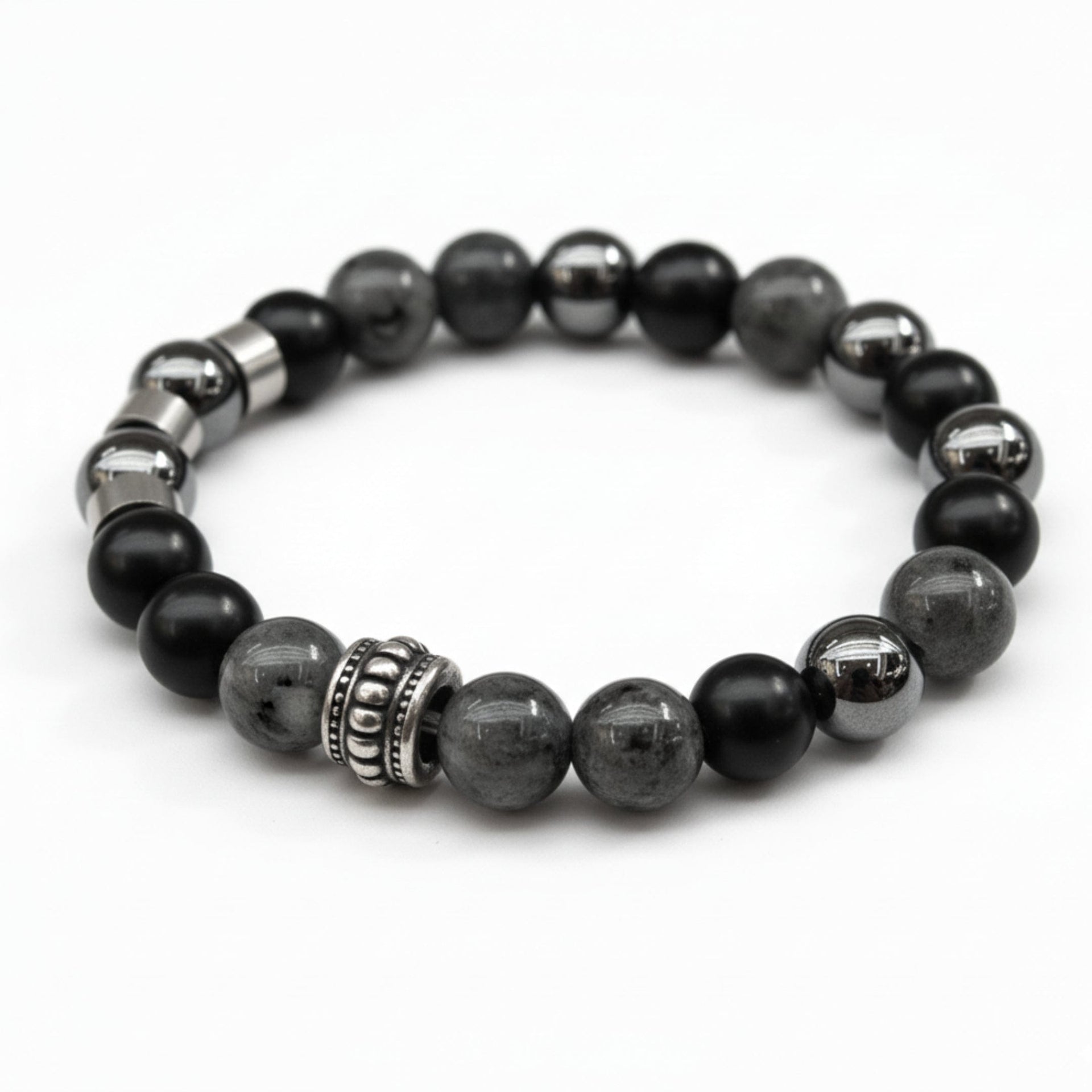 THE MEN THING Bead Bracelet GREYHAWK - 12mm Beads Bracelet with Natural Stone - Adjustable Bracelet