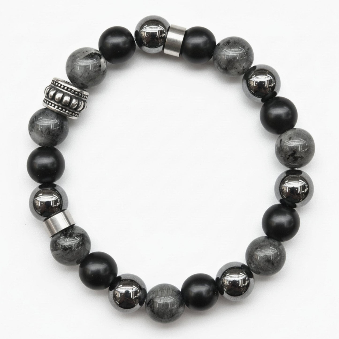 THE MEN THING Bead Bracelet GREYHAWK - 12mm Beads Bracelet with Natural Stone - Adjustable Bracelet