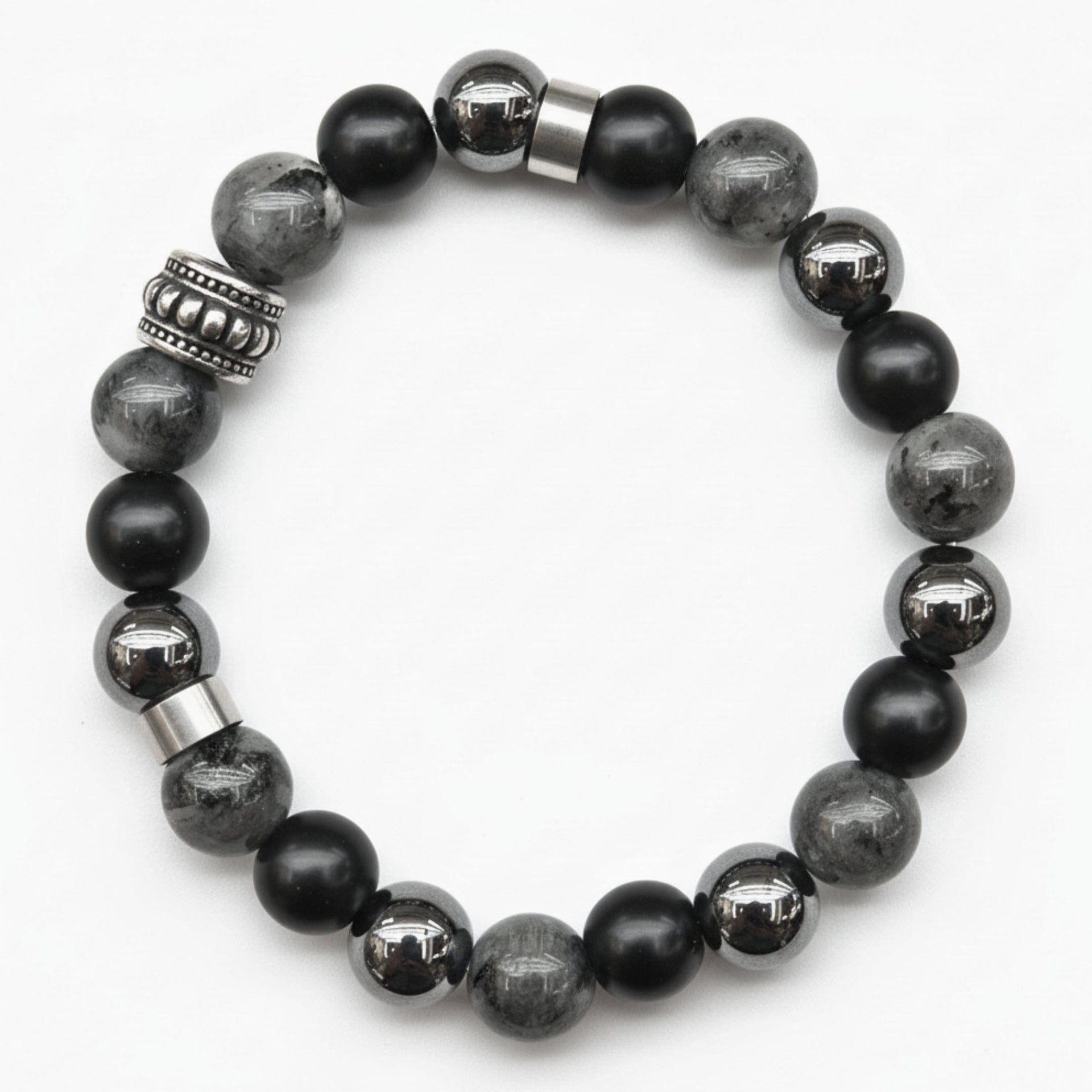 THE MEN THING Bead Bracelet GREYHAWK - 12mm Beads Bracelet with Natural Stone - Adjustable Bracelet