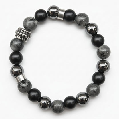 THE MEN THING Bead Bracelet GREYHAWK - 12mm Beads Bracelet with Natural Stone - Adjustable Bracelet