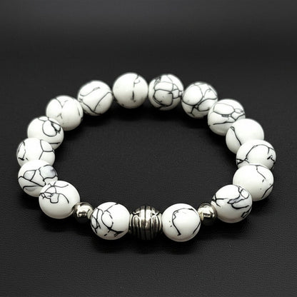 THE MEN THING Bead Bracelet HOWLITE - 12mm Beads Bracelet with Natural Stone - Adjustable Bracelet