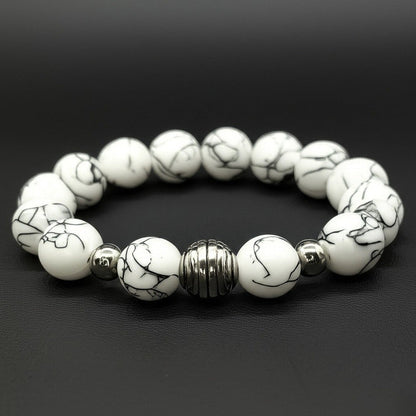 THE MEN THING Bead Bracelet HOWLITE - 12mm Beads Bracelet with Natural Stone - Adjustable Bracelet