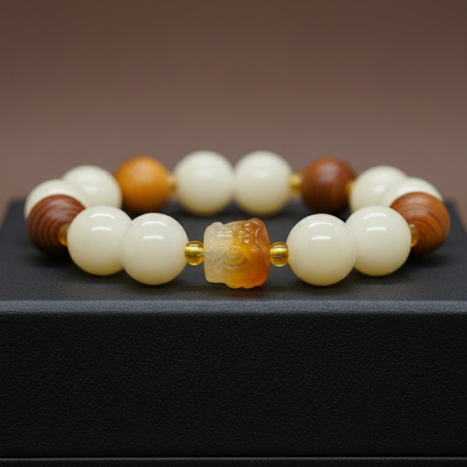 THE MEN THING Bead Bracelet IVORY GROVE - 13mm Beads Bracelet with Natural Stone - Adjustable Bracelet