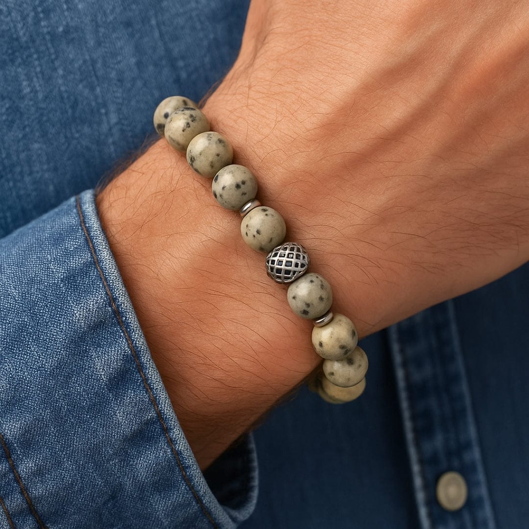 THE MEN THING Bead Bracelet KIWI JASPER - 12mm Beads Bracelet with Natural Stone - Adjustable Bracelet