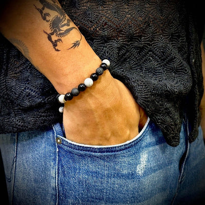 THE MEN THING Bead Bracelet MAGIC NIGHT  - Beads Bracelet with Natural Stone - Stretch / Adjustable Bracelet for Men & Boys