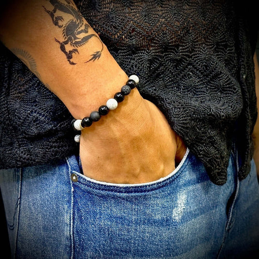 THE MEN THING Bead Bracelet MAGIC NIGHT  - Beads Bracelet with Natural Stone - Stretch / Adjustable Bracelet for Men & Boys