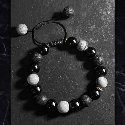 THE MEN THING Bead Bracelet MAGIC NIGHT  - Beads Bracelet with Natural Stone - Stretch / Adjustable Bracelet for Men & Boys