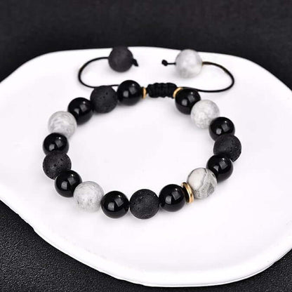 THE MEN THING Bead Bracelet MAGIC NIGHT  - Beads Bracelet with Natural Stone - Stretch / Adjustable Bracelet for Men & Boys