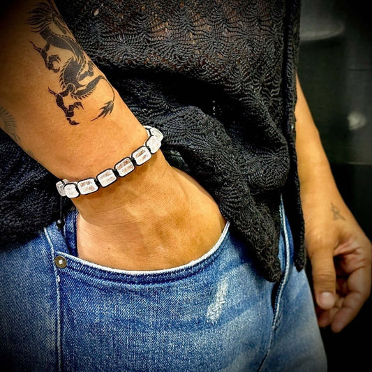 THE MEN THING Bead Bracelet MOONSTONE SQUARE  - Beads Bracelet with Natural Stone - Adjustable Bracelet for Men & Boys