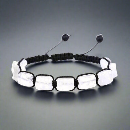 THE MEN THING Bead Bracelet MOONSTONE SQUARE  - Beads Bracelet with Natural Stone - Adjustable Bracelet for Men & Boys
