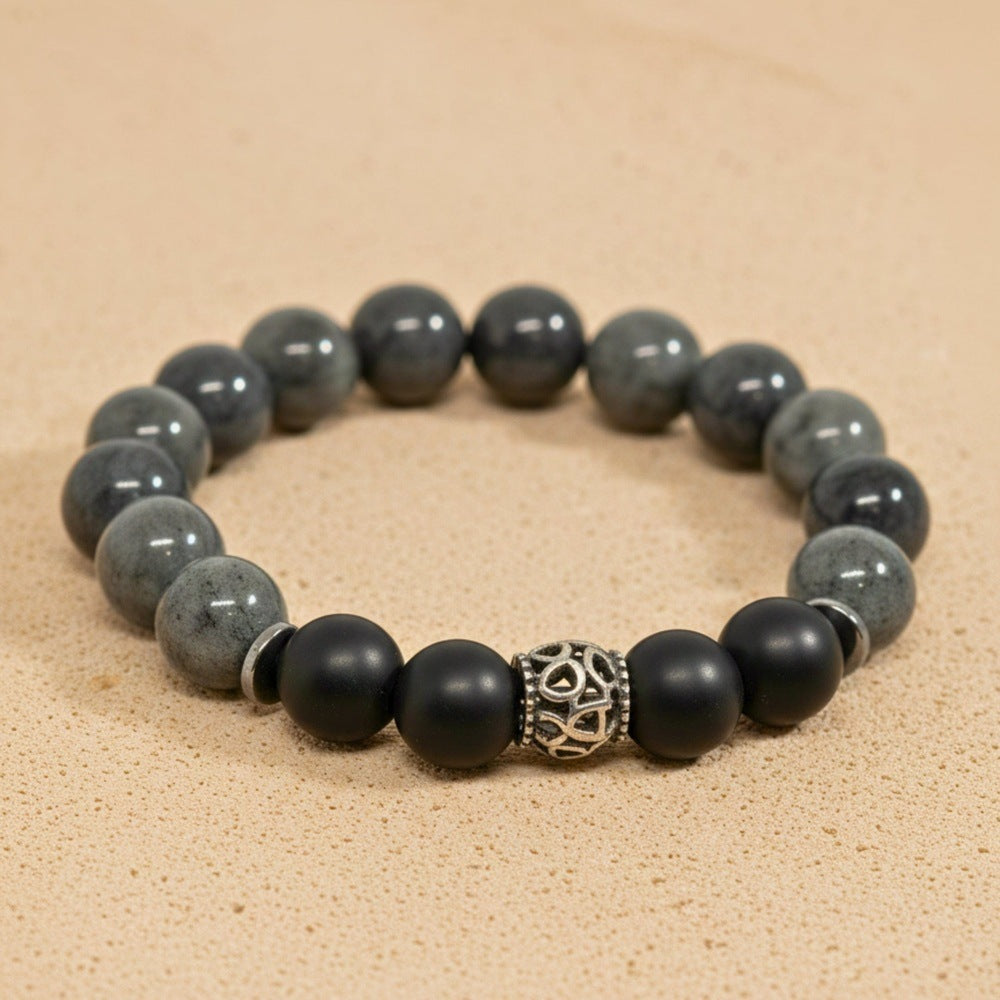THE MEN THING Bead Bracelet MORVANE - 12mm Beads Bracelet with Natural Stone - Adjustable Bracelet