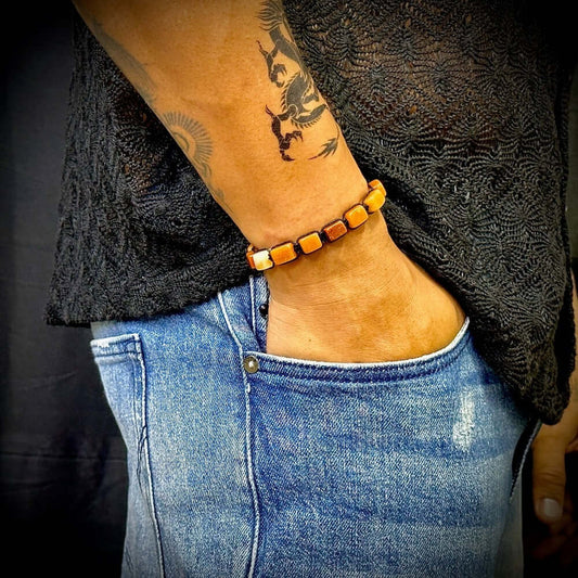 THE MEN THING Bead Bracelet MOSAIC SQUARE   - Beads Bracelet with Natural Stone - Adjustable Bracelet for Men & Boys