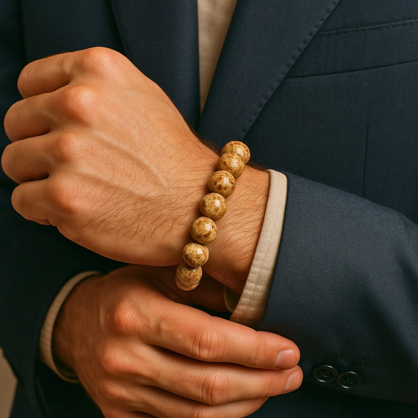 THE MEN THING Bead Bracelet MYSTIC DUNE - 12mm Beads Bracelet with Natural Stone - Adjustable Bracelet